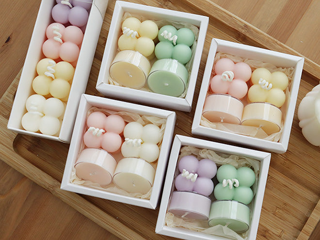 Set of Mini Cube Pillar Soy Candle with Soy Tealights