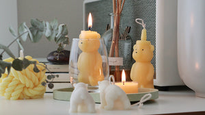 100% Beeswax 1 Honey Bear & 6 tealight candle Set
