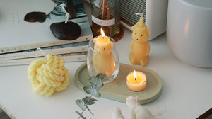 100% Beeswax 1 Honey Bear & 6 tealight candle Set